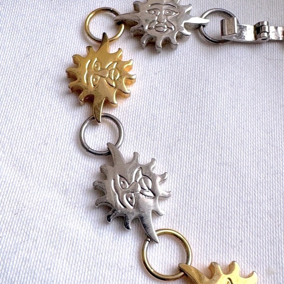 ☀️Vintage Stylish Mexican .925 Sterling Silver Two Tone Sun Motif Bracelet ☀️ - Picture 14 of 16